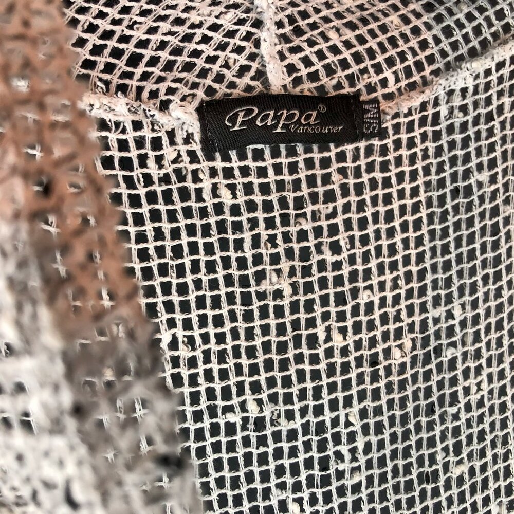 Papa Vancouver white/grey 100% cotton mesh cardigan hem frill and rise 2 pockets - Picture 6 of 8